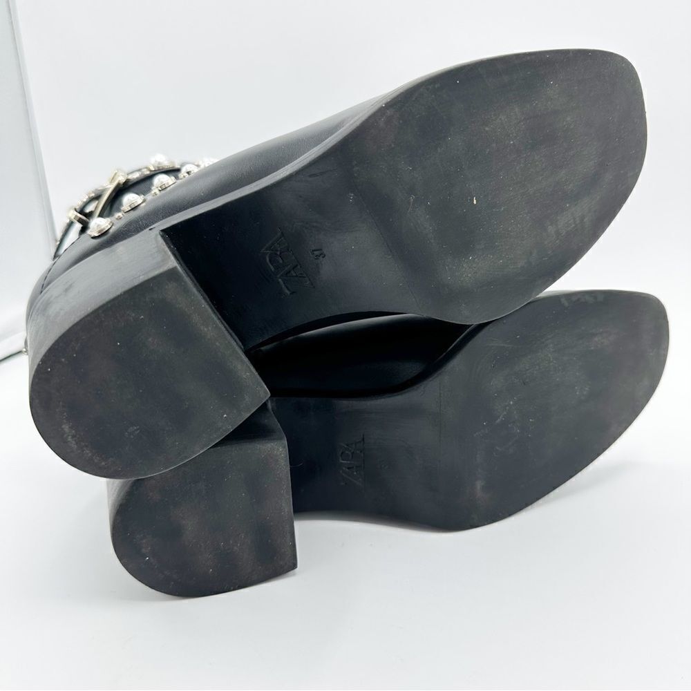 Zara Pearl and Stud Black Botin Mid Heel Ankle‎ Boots 37 US 6.5 - Picture 11 of 14